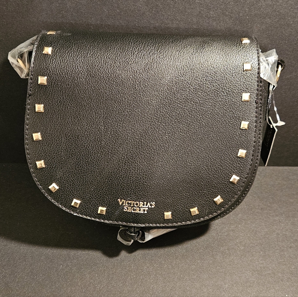 Victoria's Secret Black Crossbody with Gold Stud Accents